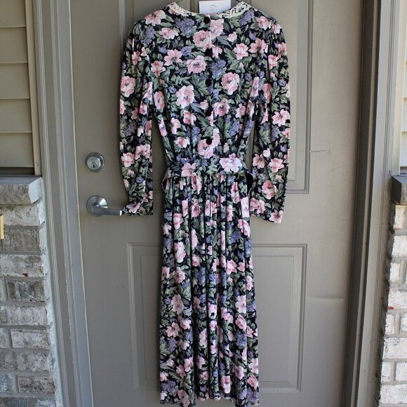 Vintage Stuart Alan Dress Women's Size 10 Floral Long Sleeve - Picture 8 of 10